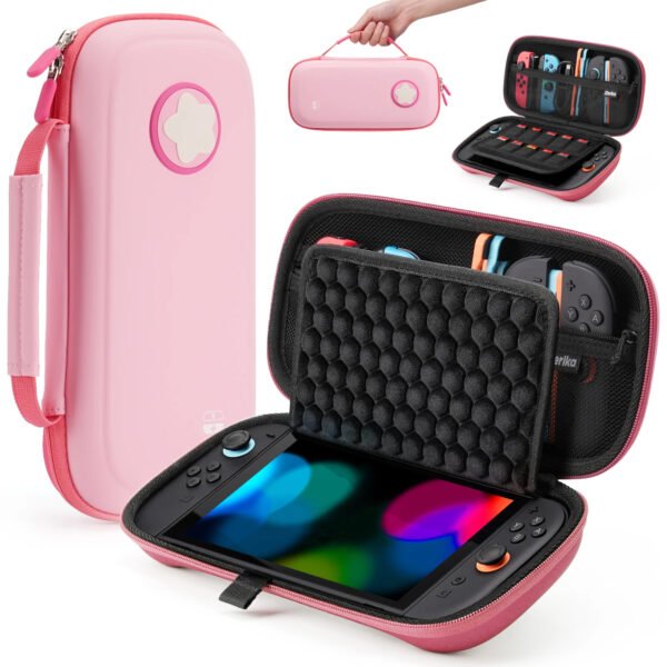 pink Travel Carrying Case for Nintendo Switch 2 & Switch OLED | Waterproof Anti-Scratch Protective Storage Bag with 10 Game Card Slots