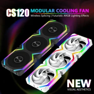1 (8) JUMPEAK CS120 ARGB 120mm PWM Cooling Fan | Modular Stackable Silent RGB Fan for Gaming PC Cases & Water Coolers