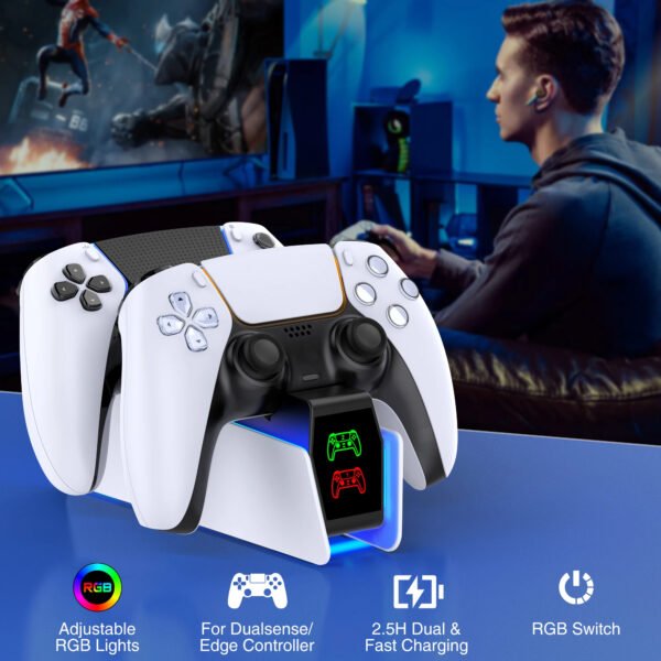 PS5 Controller Charging Station | RGB Dual Fast Charger Dock with LED Indicator for PlayStation 5 Gamepads