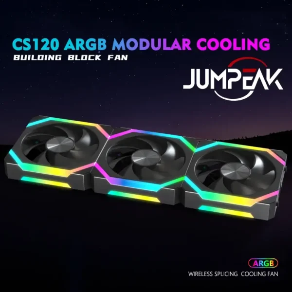 3 JUMPEAK CS120 ARGB 120mm PWM Cooling Fan | Modular Stackable Silent RGB Fan for Gaming PC Cases & Water Coolers