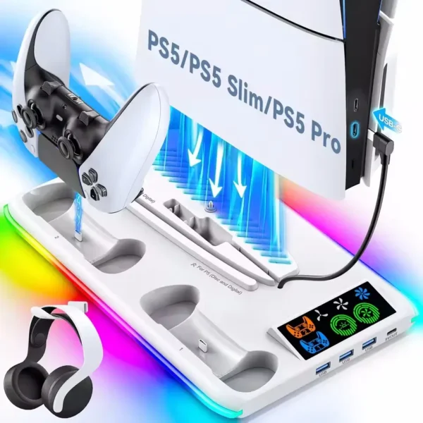 8 Game Stand For Sony PS5 Console Playstation Play Stations PS 5 Slim Pro Support Base Holder Cooler Fan RGB Gaming Accessories