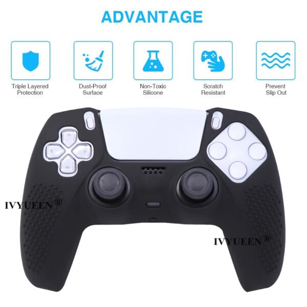 9 IVYUEEN Anti-slip Silicone Cover Skin for PlayStation 5 PS5 DS5 Controller Case Thumb Stick Grip Cap for DualSense Gamepad