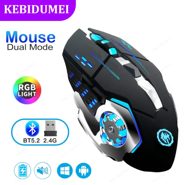 RGB Wireless Gaming Mouse | Bluetooth 5.2 & 2.4G Dual-Mode Rechargeable Silent Mouse with 3600 DPI for PC & Laptop