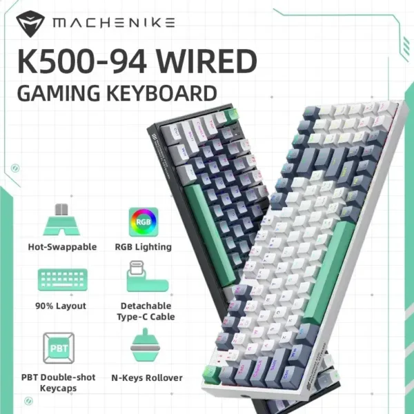 MACHENIKE K500-B94 Mechanical Gaming Keyboard | 94-Key 90% Layout, Hot-Swappable RGB Backlit Keyboard for PC & Laptop